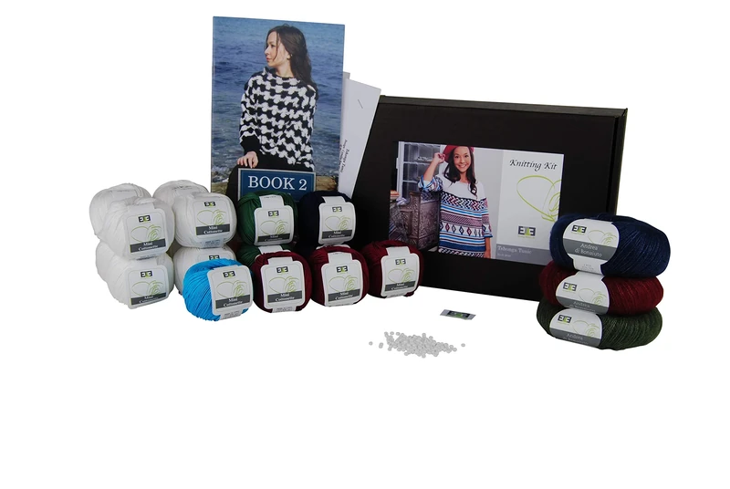 DesignEtte Kit Tshonga Tunic 100 Percent Egyptian Cotton Superkid Mohair and Silk Yarn White and Multicolour X-Large No-S-2618 Knitting Pattern 3 (Intermediate) Crochet Level 2 (Easy), L/XL