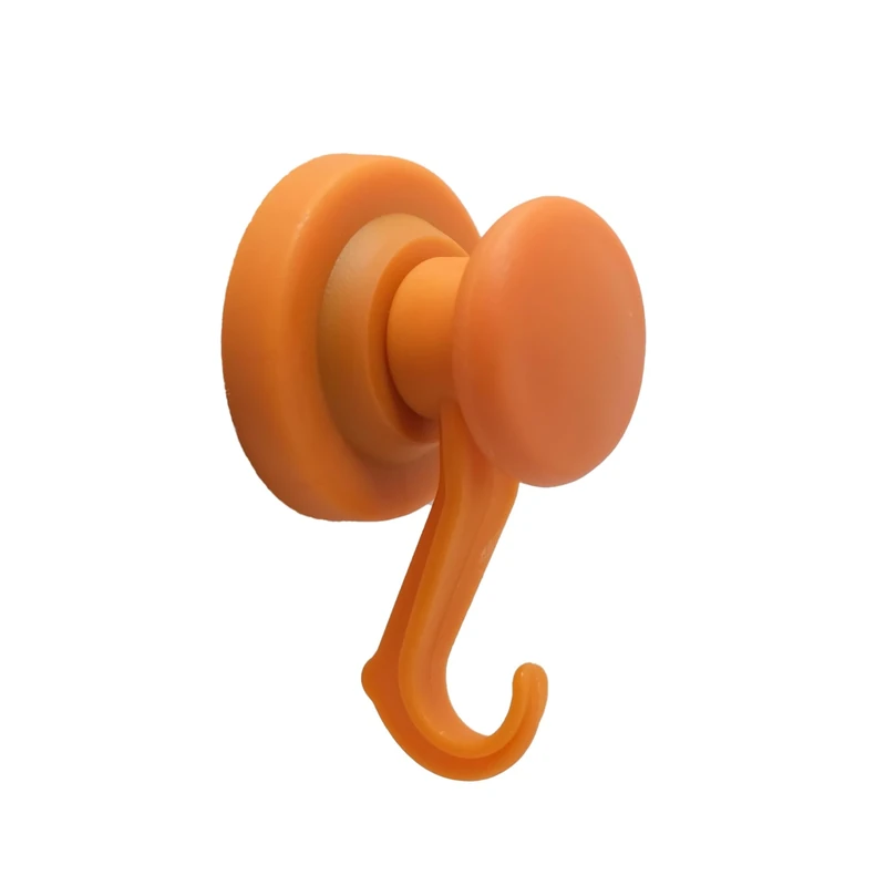 Orange Rubber Coated Neodymium Magnet with Swivel Hook for Holding Rope, Wires and Clothing - 43mm dia (Pack of 40)