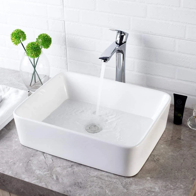 Lordear Vessel Sink Rectangle - 19x15 Bathroom Sink Rectangular Modern Above Counter Bathroom Sink White Porcelain Ceramic Vessel Vanity Sink Art Basin