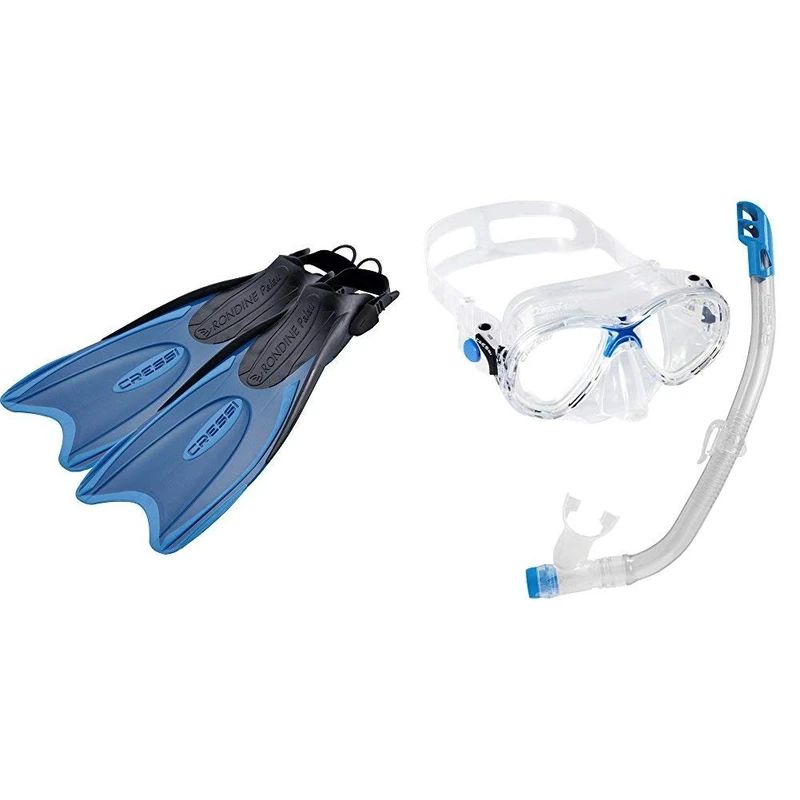Cressi Children's Palau Fins - Blue-UK (10.5-13) with Kids' Marea Vip Jr Snorkel Set