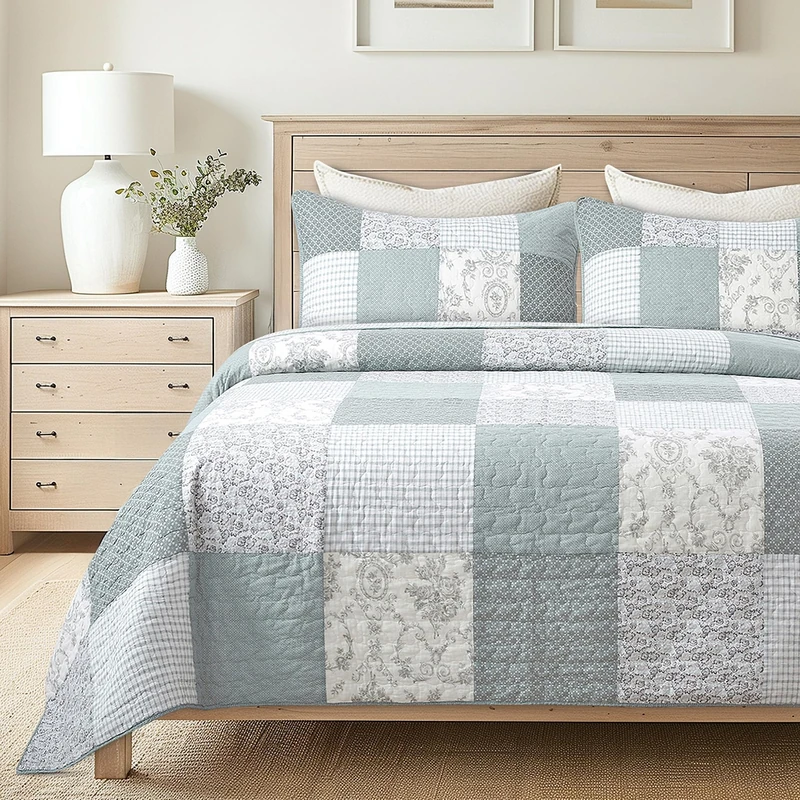 Soul & Lane - Memory Lane Sage Green Cotton Quilt Set, King with 2 Shams