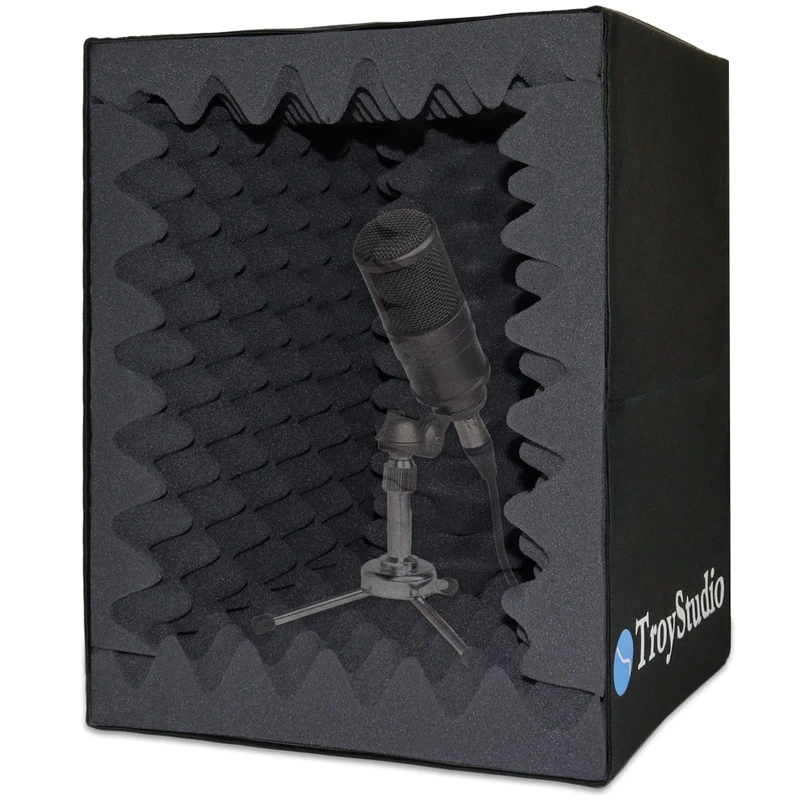 TroyStudio Portable Sound Recording Vocal Booth Box - |Reflection Filter & Microphone Isolation Shield| - |Large, Foldable, Stand Mountable, Super Dense Sound Absorbing Foam|(Black)