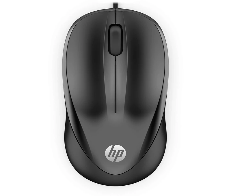 HP Wired Mouse 1000 | USB Type-A | Multi-Surface Technology | 1200 DPI Optical Sensor | 3 buttons and scroll wheel | Ambidextrous | Contoured Comfort | Black