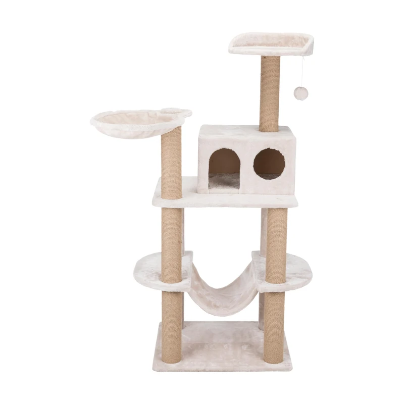 TRIXIE Federico 56-in Cat Tower, Jute Scratching Posts, Cat Tree with Condo, Platform, Hammock, Dangling Cat Toy, Greige