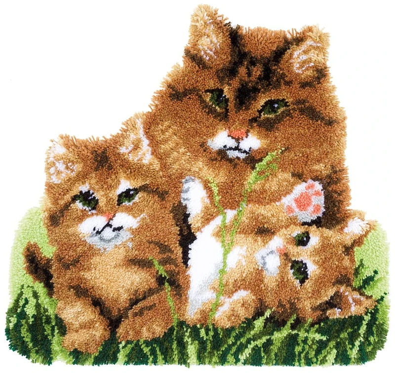 Vervaco Latch Hook Rug: Shaped: Kit: Cat Family, Cotton, NA, 54 x 42cm