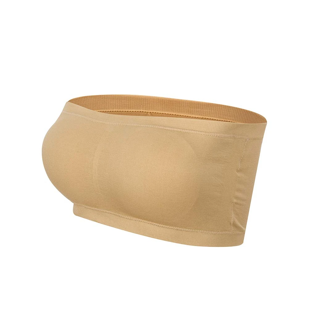 Lemef Women Seamless Bandeau Strapless Bras Stretch Tube Top with Removable Pads Beige