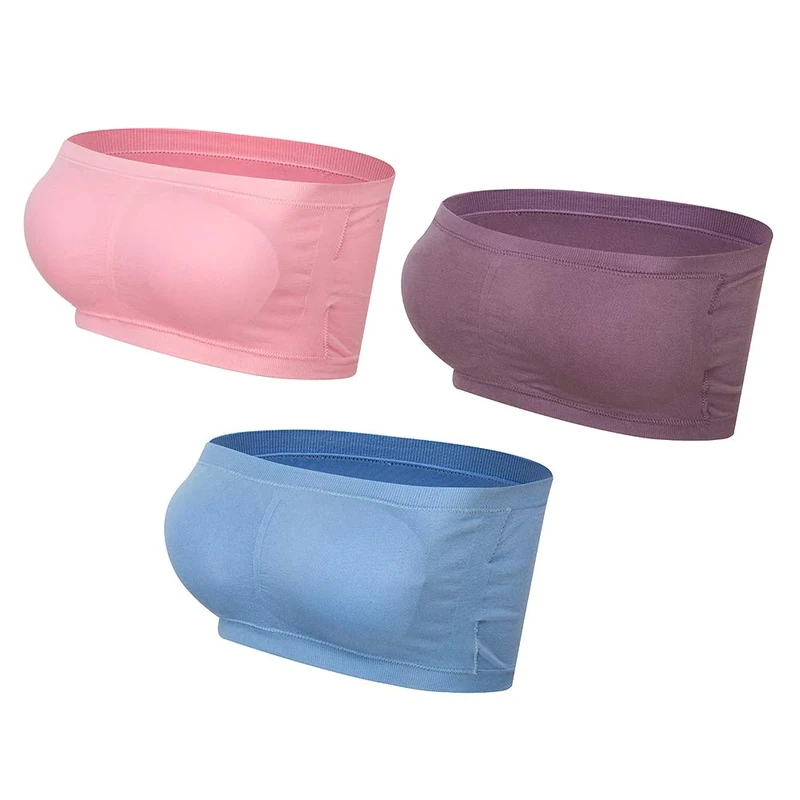 Lemef Women Seamless Bandeau Strapless Bras Stretch Tube Top with Removable Pads