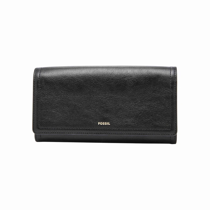 Fossil Wallet for Women Logan, Leather/Polyurethane Trim Flap Clutch black 19.4 cm L x 2.5 cm W x 10.2 cm H SL7833001