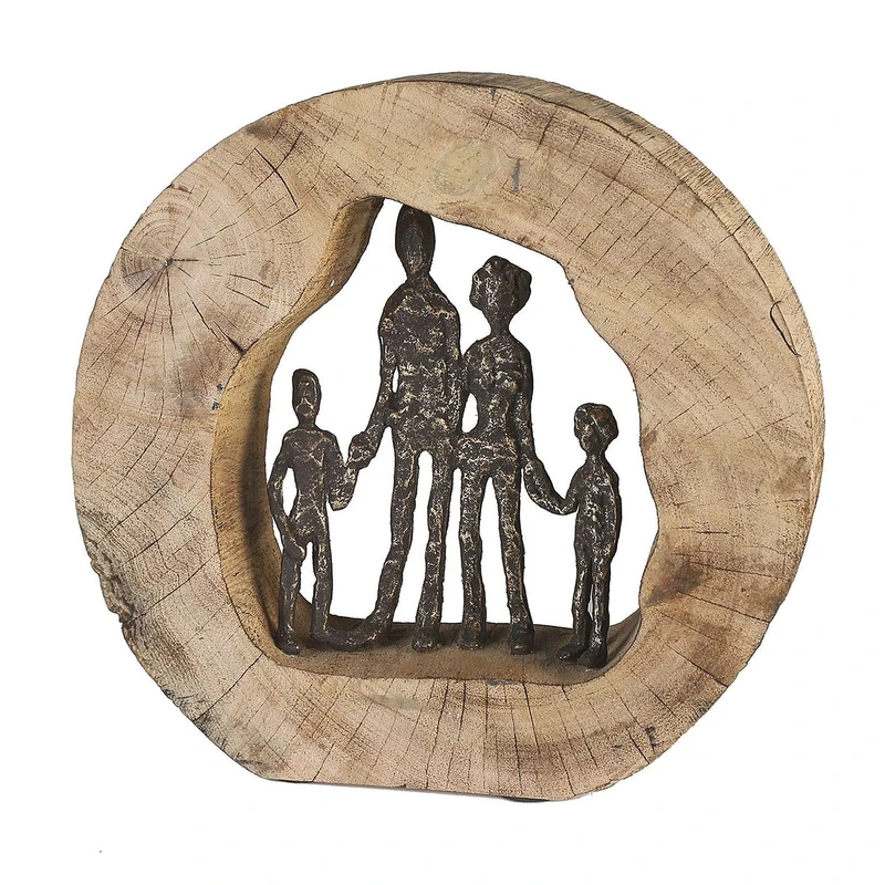Casablanca Decorative Figure Sculpture Family Happiness Love - Family Sculpture Made of Wood Aluminium with Saying Pendant - Decoration Living Room Gift Birthday Gift - Height 28 cm