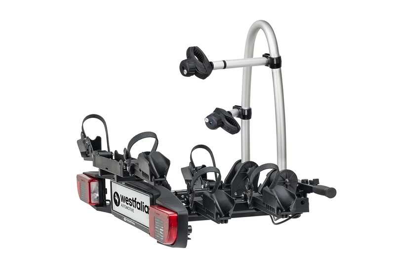 Westfalia BC 60 Bike Rack for Towbars - incl. Additional Rail| Supports 3 Bikes | Suitable for E-bikes | Foldable, black, silver