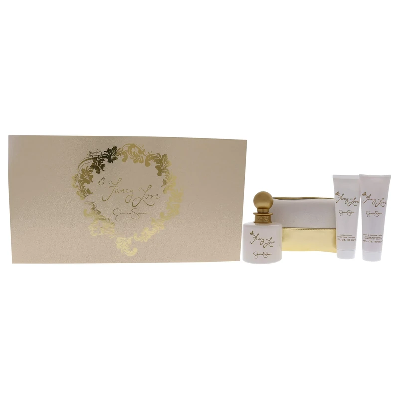 Jessica Simpson Fancy Love For Women 4 Pc Gift Set 3.4Oz Edp Spray, 3Oz Body Lotion, 3Oz Bath Shower Creme, Cosmetic Bag