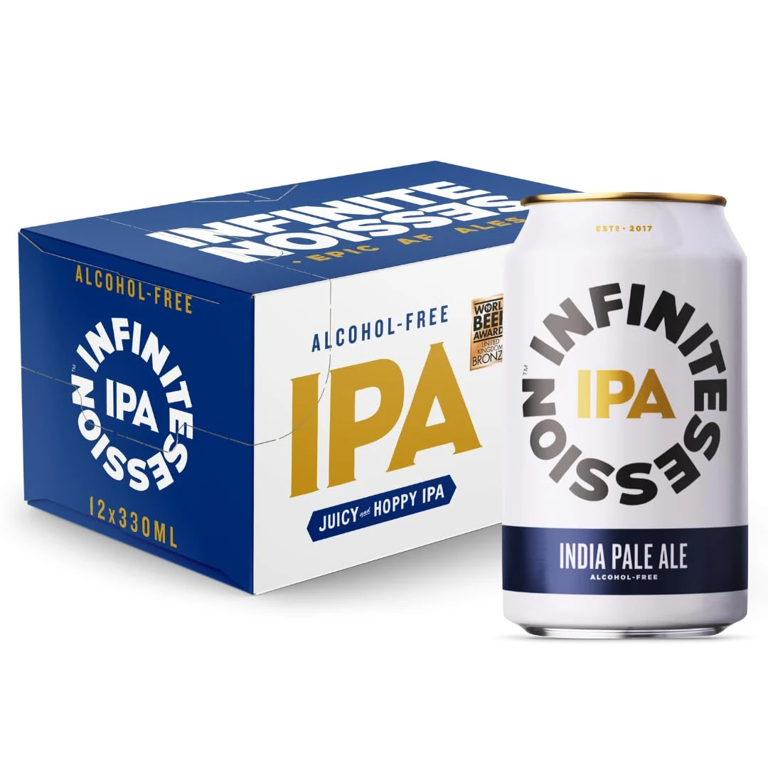 Infinite Session IPA - Alcohol Free Beer - Case of 12 x 330ml cans - Gluten-Free, Vegan - 35 calories per can - Award Winning Craft Beer - Brewed in the UK