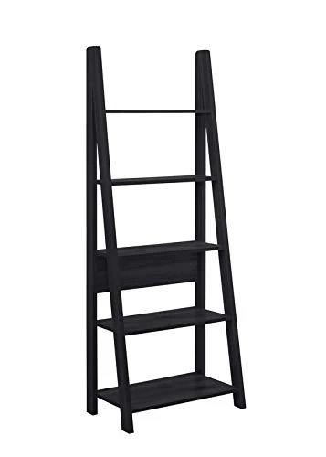 TAD TIMBER ART DESIGN UK Riva Scandinavian 5 Tier Ladder Shelf Retro Contemporary Bookcase Organizer Display Shelving Unit for Modern Living Space - Black