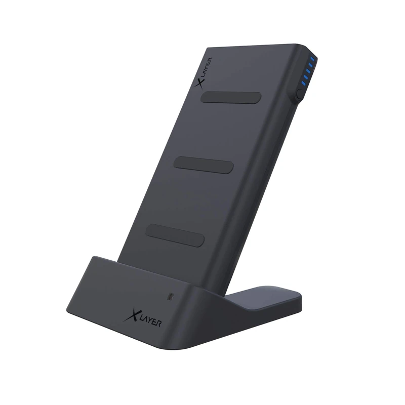 Xlayer Powerbank Wireless Charger with Dock 6,000 mAh, 2-in-1 Induction Charger Docking Station, Qi Charging Station with External Battery for Induction Devices and Smartphones, Anthracite
