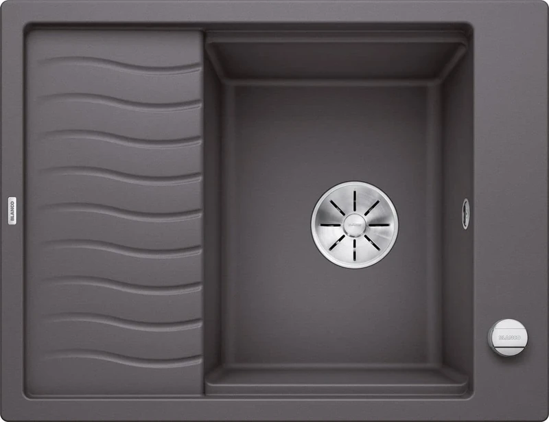 BLANCO Elon 45 S | SILGRANIT Sink in Rock Grey | Installation Type: Inset Installation from Above | Reversible | for 45 cm Wide Base cabinets | Large Bowl | Easy-Care Surface | [65x50x20.2 cm]
