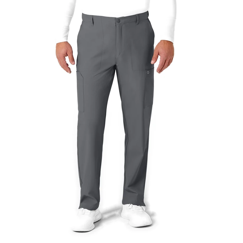 WonderWink 5355APEWTMD W123 Men's Flat Front Cargo Pocket Pant, Pewter, Standard-M Size - Image 1
