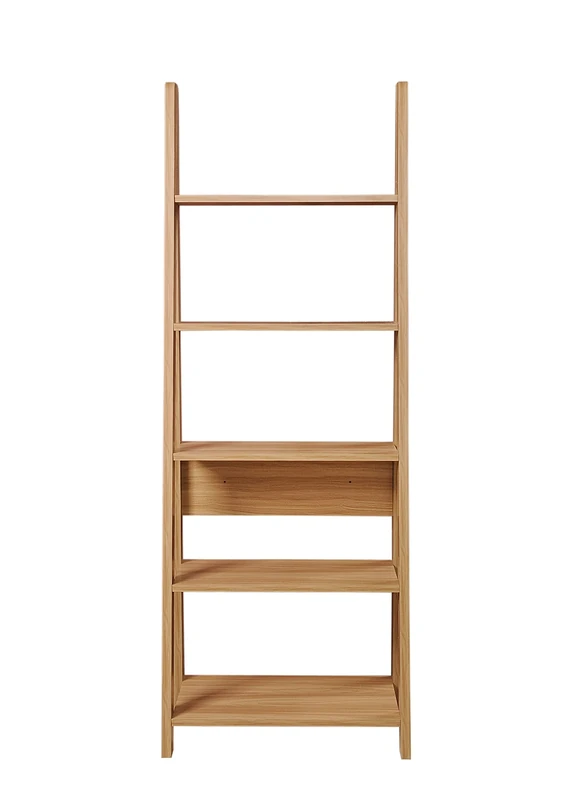 Timber Art Design UK Riva 5 Tier Bookcase Open Ladder Shelf Retro Contemporary Organizer Display Shelving Unit for Modern Living Room, Office Space Scandinavian, Oak - W64cm x H175.4cm x D36.7cm