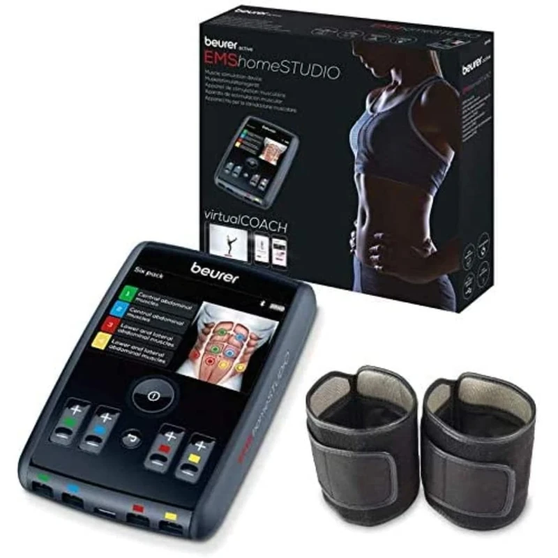 Beurer EMS homeSTUDIO EM95 | Turbo-Charge Your Workout with high-end Muscle Stimulation | Connect to The VirtualCoach App | 20 Work-Outs for Fitness, Power and Recovery | 2 arm Cuff and 2 Leg Cuffs