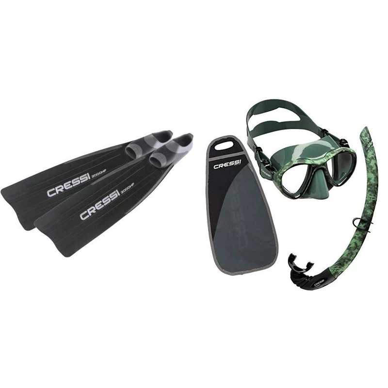 Cressi Gara 2000 HF High-Performance Long Blade Fins, 44/45 (10/11) with Metis and Corsica Snorkeling Combo Set