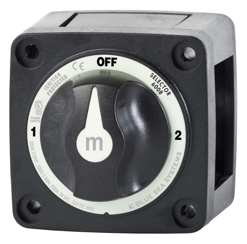 Blue Sea Systems Battery Switch m-Series Series 3 Position Selector, Black, 6008200