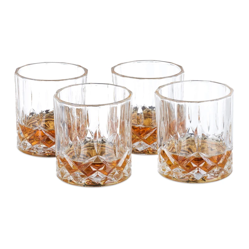 Relaxdays Transparent Whisky Glasses, Set of 4, 250 ml, Elegant Crystal Look, Modern Drink Containers for the Home Bar or Display Cabinet