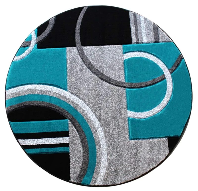 Masada Rugs Sophia Collection Hand Carved Round Area Rug Modern Contemporary Turquoise Gray Black (5 Feet 3 Inch X 5 Feet 3 Inch) Round