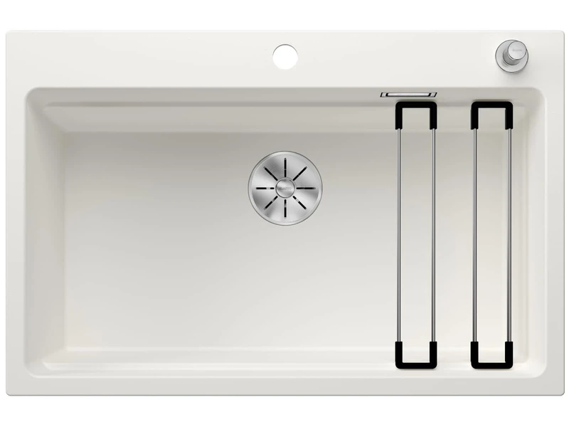 BLANCO ETAGON 8 | SILGRANIT Sink in White | Installation Type: Inset Installation from Above | for 80 cm Wide Base cabinets | System Concept with Versatile ETAGON Rails | [78x51x23.2 cm]
