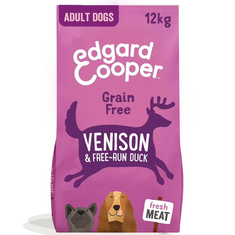 Edgard & Cooper Grain Free Dry Dog Food For Large Breed Adult Dogs (12kg), Fresh Venison & Duck, Balanced Fibre For Gut Health, Hypoallergenic Recipe With Natural Ingredients, Never Meat Meal