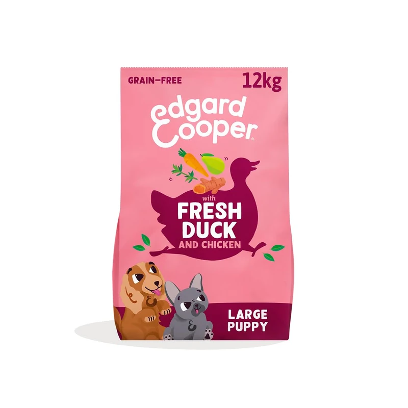 Edgard & Cooper Grain Free Dry Dog Food For Large Breed Puppy Dogs (12kg), Fresh Duck & Chicken, Fibre Balanced Tailored To Tummy Needs, With Carrot, Turmeric, Thyme & Pear, Never Meat Meal