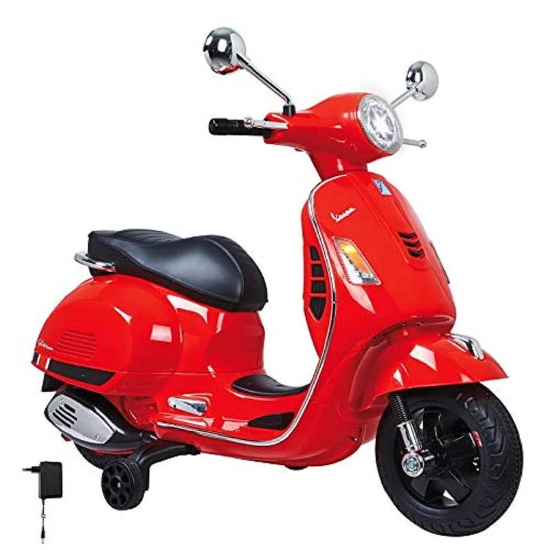 Jamara 460348 - Ride-on Vespa red 12V 500 mA – Powerful battery, LED lights, Ultra-Grip wheels, SD, AUX, USB