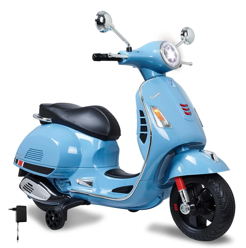 Jamara 460347 - Ride-on Vespa Blue 12V 500 Ma – Powerful Battery, LED Lights, Ultra-Grip Wheels, Sd, Aux, USB
