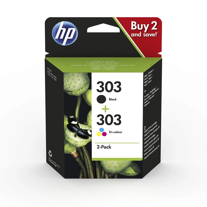 HP 303 Original Ink Cartridge, Black/Cyan/Magenta/Yellow Multipack, 2 Pieces