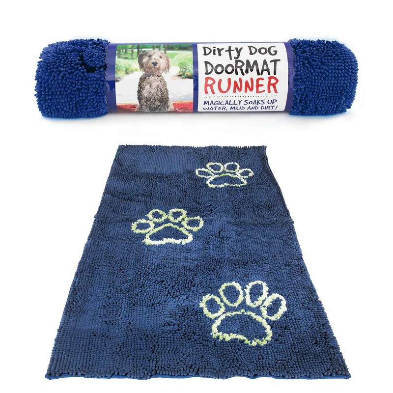 Dog Gone Smart Dirty Dog Microfiber Doormat, Super Absorbent Machine Washable with Non-Slip Backing, XL, Marine