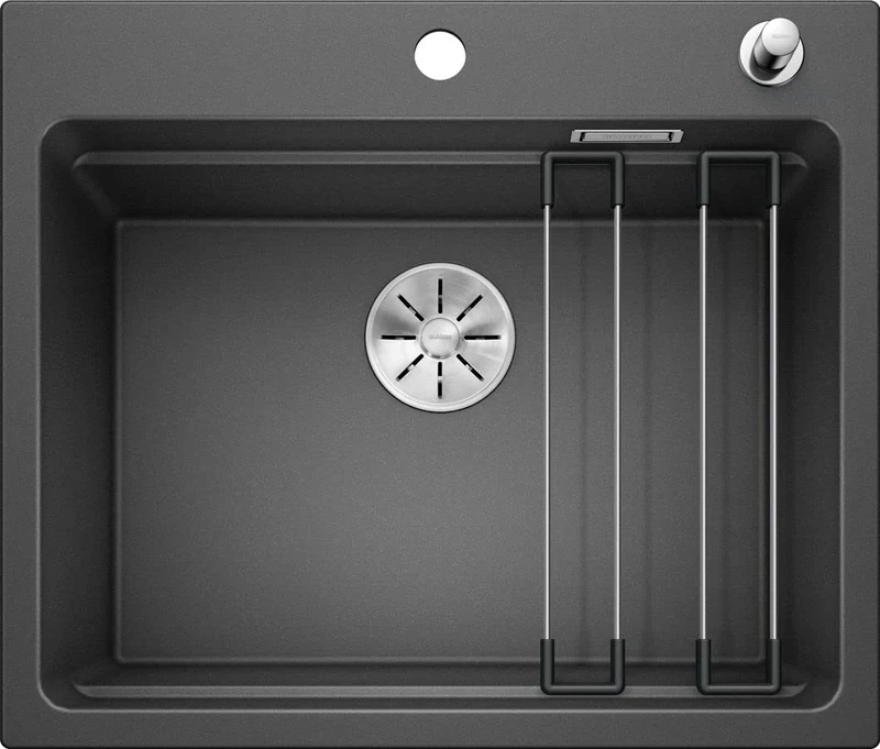BLANCO ETAGON 6 | SILGRANIT Sink in Anthracite | Installation Type: Inset Installation from Above | for 60 cm Wide Base cabinets | System Concept with Versatile ETAGON Rails | [60x51x23.2 cm]