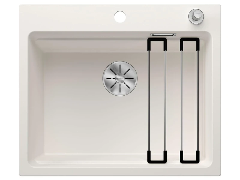 BLANCO ETAGON 6 | SILGRANIT Sink in White | Installation Type: Inset Installation from Above | for 60 cm Wide Base cabinets | System Concept with Versatile ETAGON Rails | [60x51x23.2 cm]