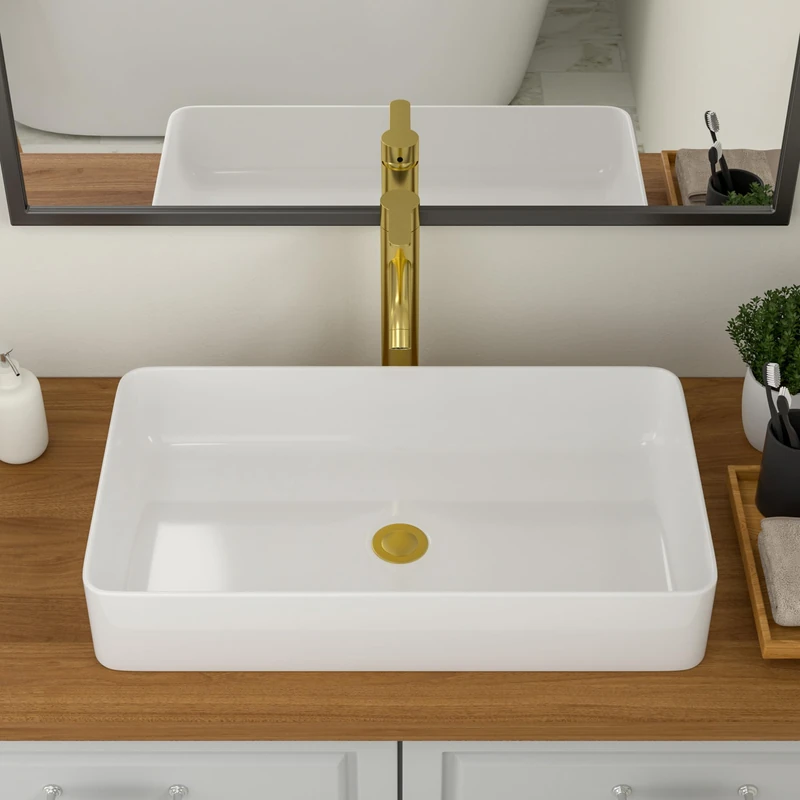 Logmey 24" Bathroom Sink Dorp in 24x14 Large White Vessel Sink for Bathroom Porcelain Rectangule Ceramic Modern Countertop Above Counter Bathroom Vanity Sink Art Basin