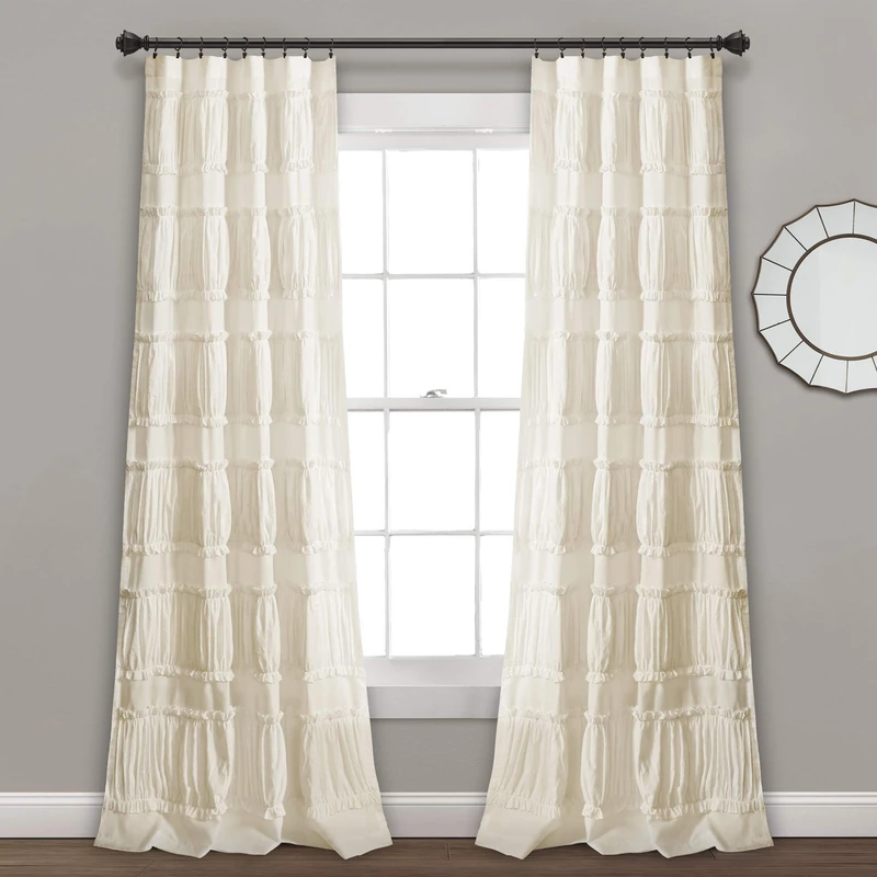 Lush Decor Nova Ruffle Window Curtain Panel Pair, 42" W x 84" L, Pale Yellow/Ivory