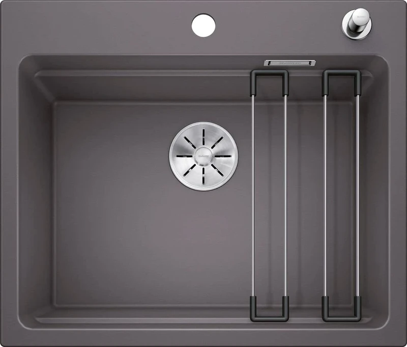 BLANCO ETAGON 6 | SILGRANIT Sink in Rock Grey | Installation Type: Inset Installation from Above | for 60 cm Wide Base cabinets | System Concept with Versatile ETAGON Rails | [60x51x23.2 cm]