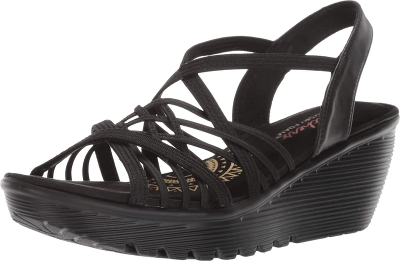 Skechers Women's Parallel-Crossed Wires-Multi Gore Slingback Sandal Wedge