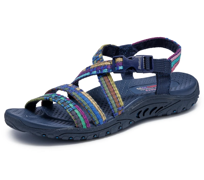 Skechers Women's Reggae-Sew Me-Boho Woven Strappy Slingback Sandal, Navy Multi, 2 UK