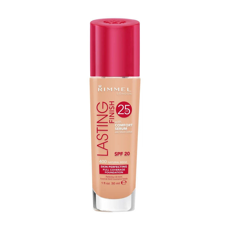 Rimmel London Lasting Finish 25 Hours Foundation with Comfort Serum, SPF 20, 400 Natural Beige, 30 ml