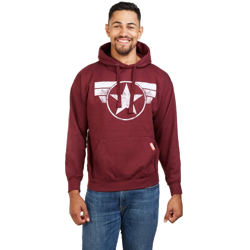 MARVEL Men's Captain America Cap Logo Hoodie, Burgundy Red, M UK