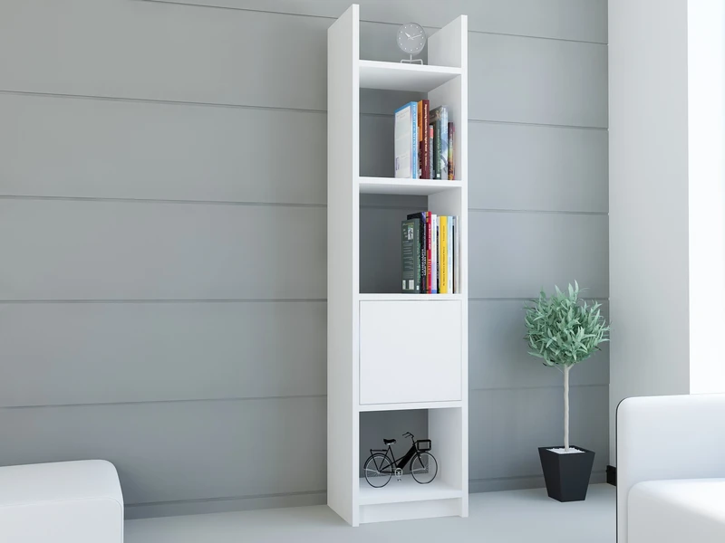 Modern White Bookshelf, 150 cm Height, 33.1 cm Width, 29.5 cm Depth | 100% Melamine Coated Particle Board, 18 mm Thick | Wall Mountable, Scandinavian Design - Image 1