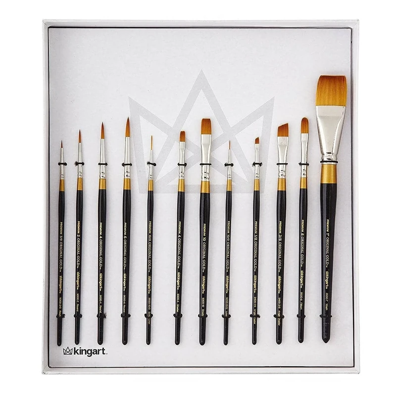 KINGART Original Gold Wood Handle Brush Set 12/Pack