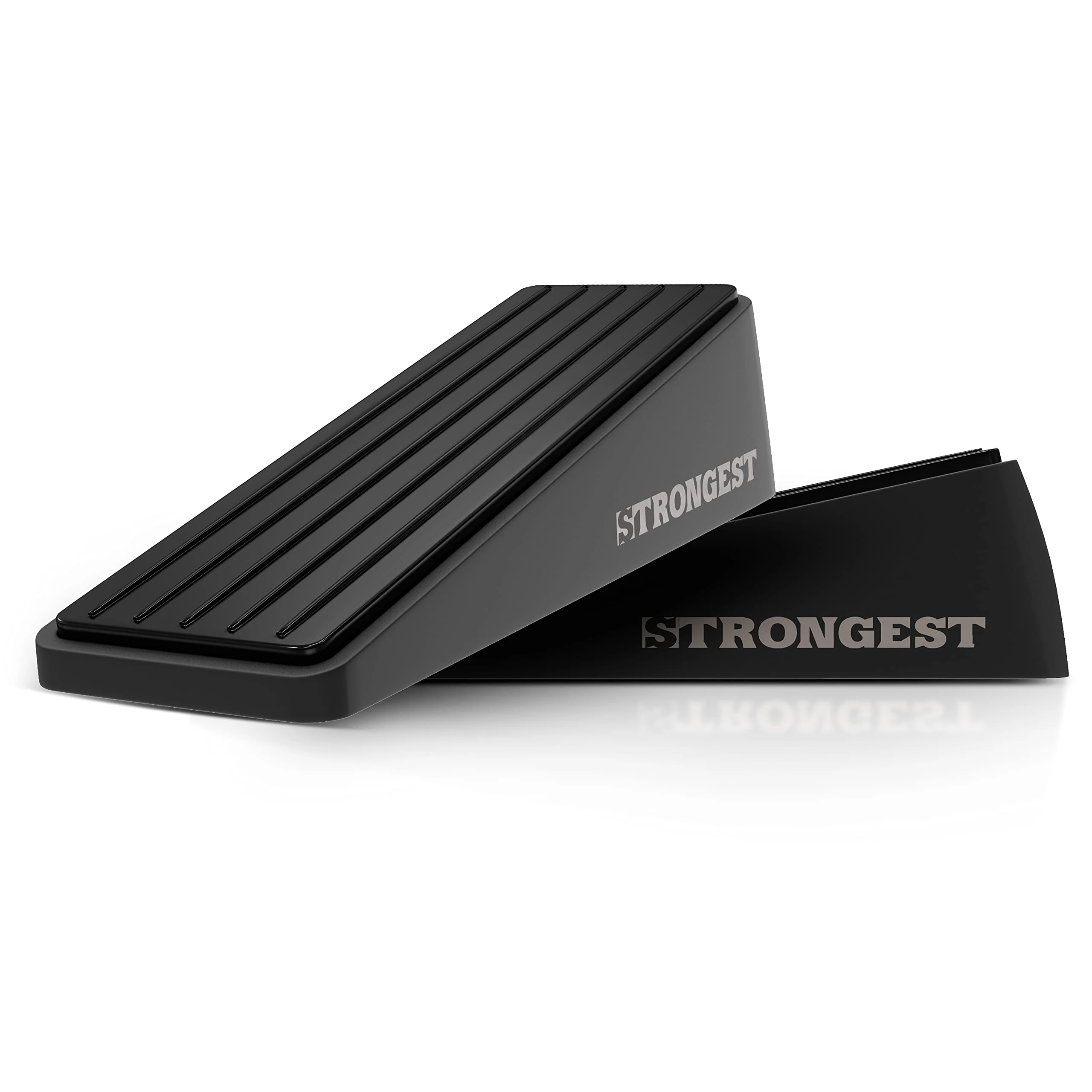 Strongest Home Wall & Door Stopper, Heavy Duty Door Stop Wedge Made of Premium Quality Zinc and Rubber Suits Any Door, Any Floor Set of 2 Plus Self Adhesive Wall Protectors (Black, 2 Pack)