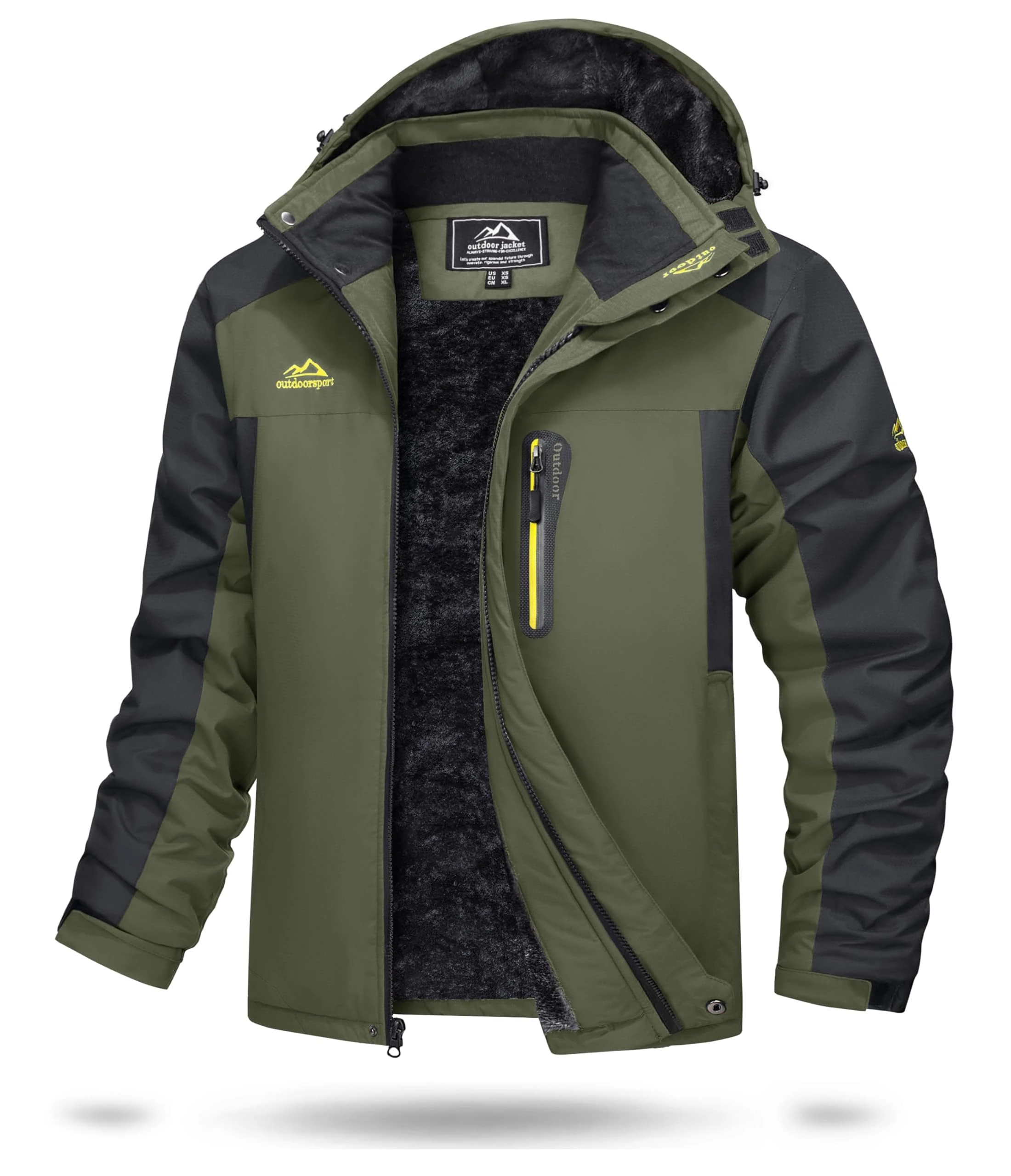 TACVASEN Outdoor Jacket Mens Waterproof Fleece Jacket Hiking Camping Fleece Jacket Thermal Fishing Hunting Coat Breathable Jacket Army Green(Size: S)