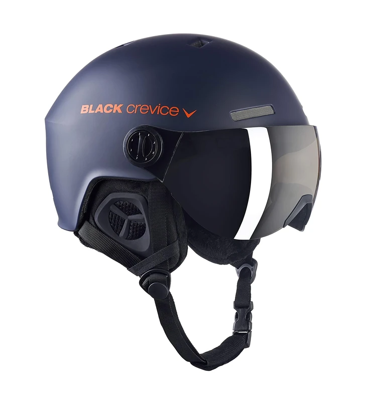 Black Crevice Gstaad Unisex Adult Ski Helmet with Visor, Navy/Orange, S (51-53), 51-53cm