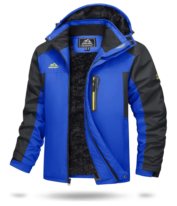 TACVASEN Waterproof Jackets Men Full Zip Fleece Jacket Outdoor Warm Winter Coats for Skiing Travel Work Casual Blue,L