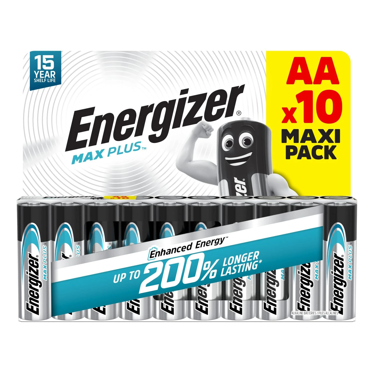 Energizer Max Plus - AA Batteries (10 Pack) - Double A Performance Alkaline Battery 1.5V - 200% Longer Lasting - Ideal For High Drain Devices - 100% Recyclable Packaging - 10 Year Shelf Life