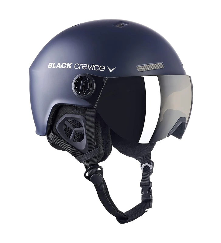 Black Crevice Gstaad Unisex Adult Ski Helmet with Visor, Navy/White, S/M (54-57) White (54-57 cm)